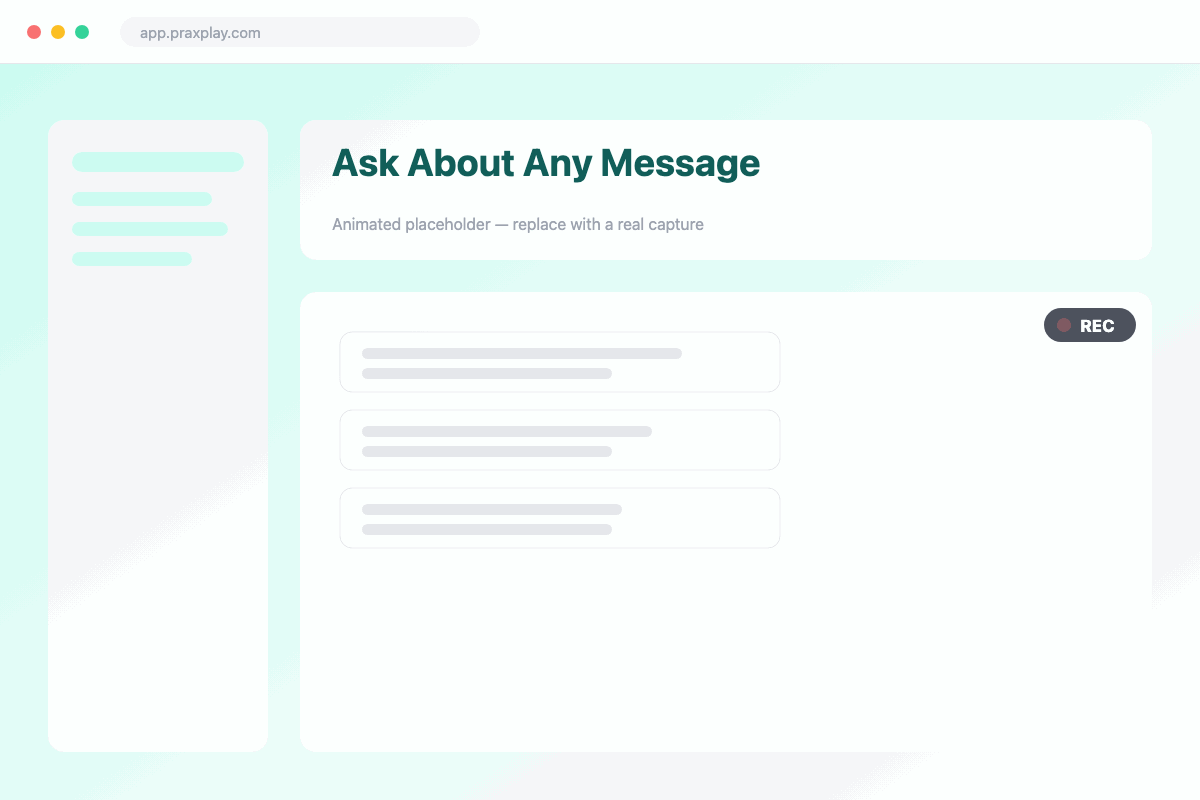Screen recording of a learner pausing on a client's message during a practice session to ask the AI supervisor about it.
