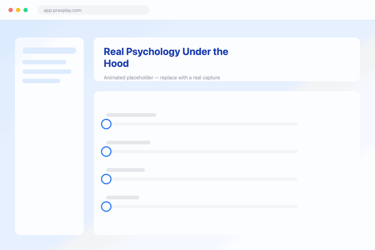 A client's persona profile showing personality structure and simulation settings