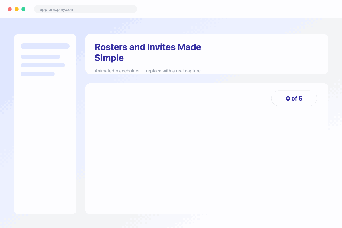 A Praxplay course roster with an invite link, a join code, and a list of enrolled students.