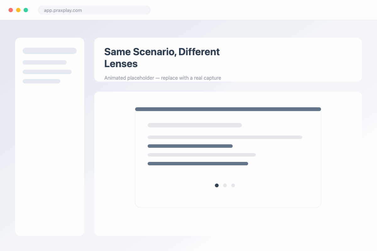 One Praxplay client run through two different approaches side by side, showing how the feedback changes.
