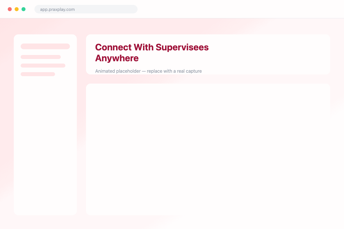 The Praxplay supervisees view listing a supervisor's connected supervisees from different programs and practice sites.